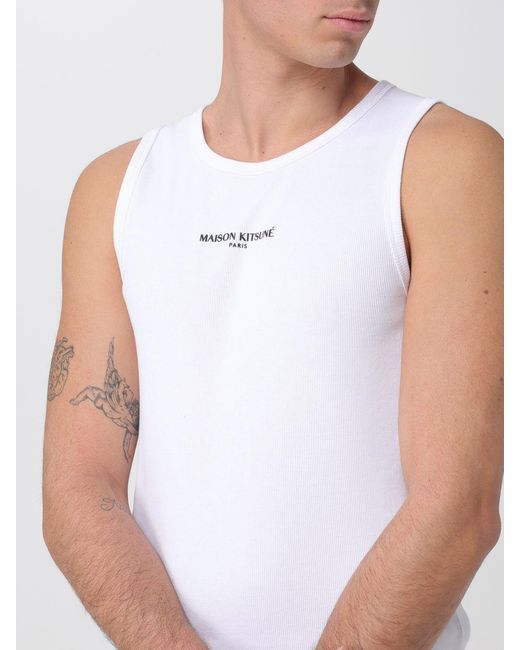 Maison Kitsuné White Maison KitsunÉ Organic Cotton Tank Top With Logo for men