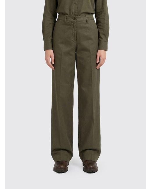 Aspesi Green Cotton And Linen Wide-Leg Trousers