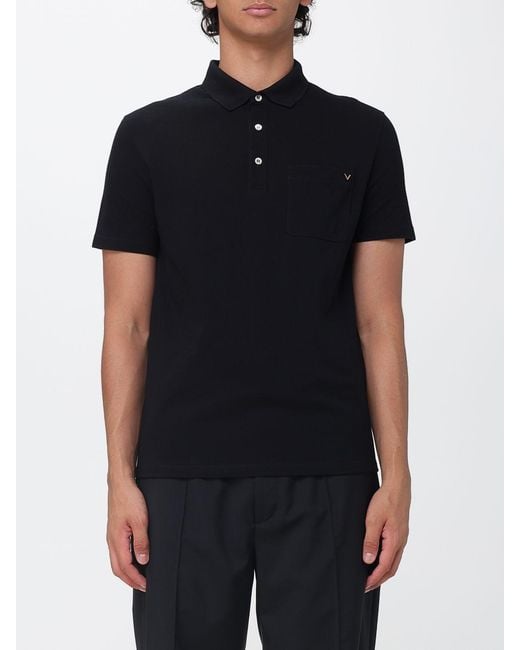 Valentino Garavani Black Cotton Polo Shirt With Vlogo Signature And Patch Pocket for men