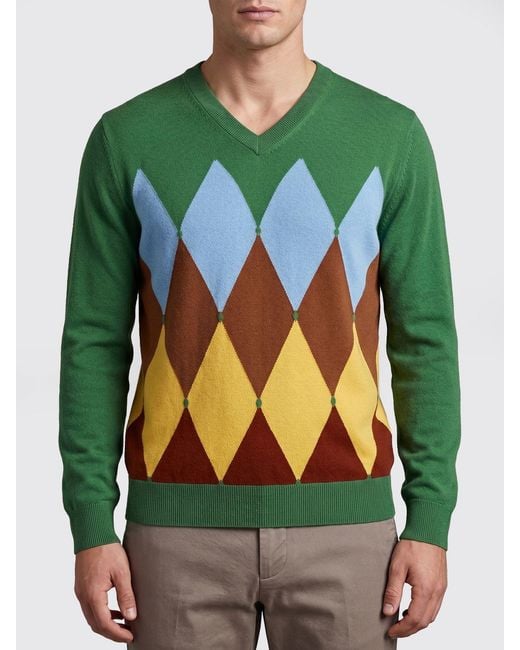 Ballantyne Green Diamond Pattern Cotton And Cashmere Pullover for men