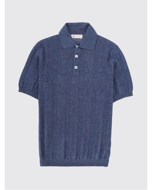 Brunello Cucinelli Blue Cotton Knit Polo Shirt for men
