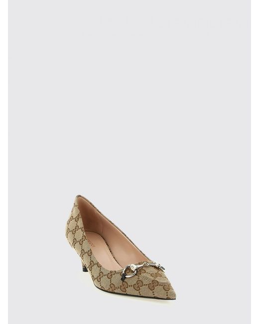 Gucci Natural Horsebit Gg Jacquard Monogram Canvas Pumps