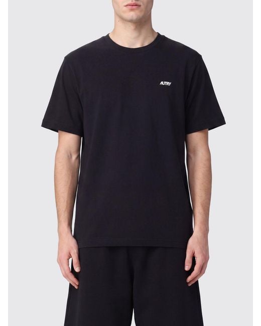 Autry Black Crewneck Cotton T-Shirt With Contrasting Embroidered Logo for men