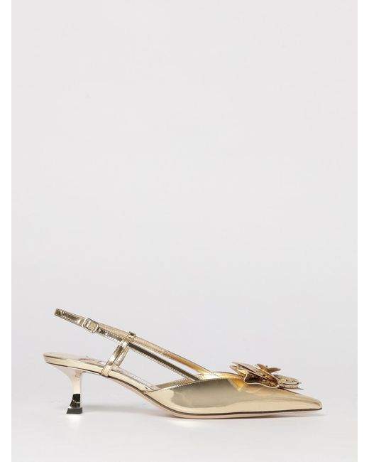 Jimmy Choo Natural Mimmi Laminated Patent Slingback With Applied Flower