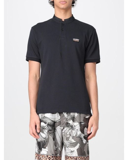 Just Cavalli Black Mandarin Collar Polo Shirt for men