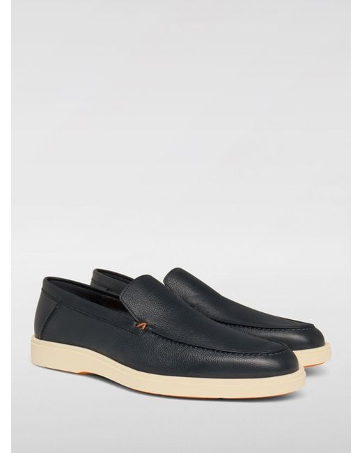 Santoni Blue Grain Leather Loafers for men