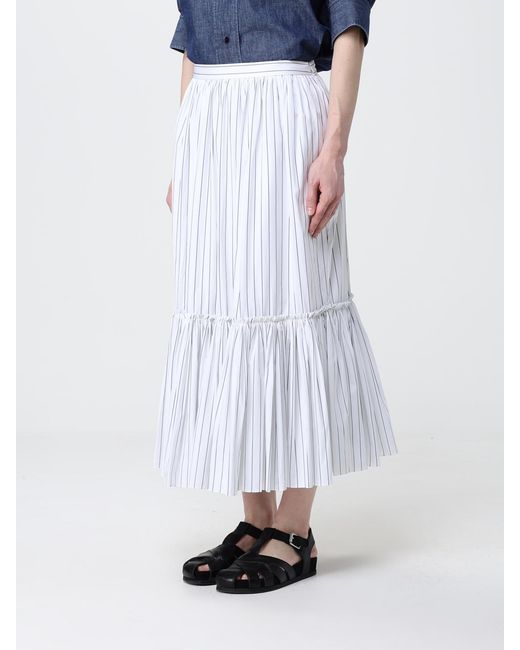 Jil Sander White Striped Cotton Midi Skirt