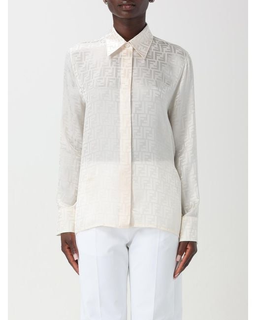 Camisa De Seda Estampada Fendi de color White