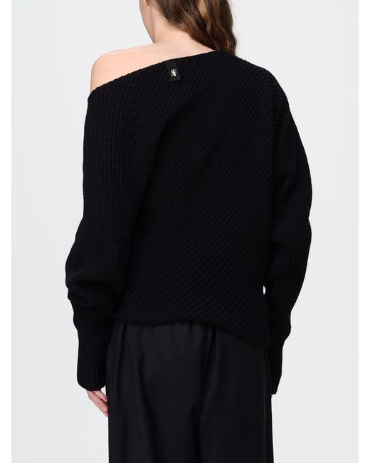 Alberta Ferretti Black Draped Wool And Silk Jumper With Asymmetric Neckline
