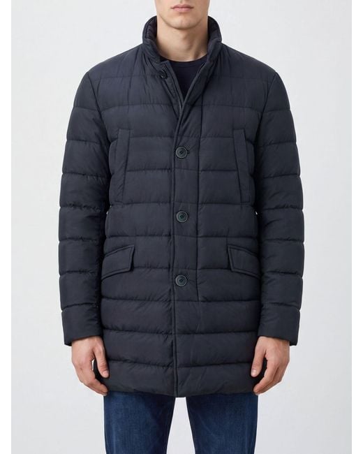 Herno Blue Long Quilted Nylon Puffer Coat With High Neck And Button Closure for men