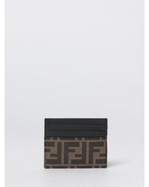 Fendi White Ff Jacquard Canvas And Leather Card Holder for men