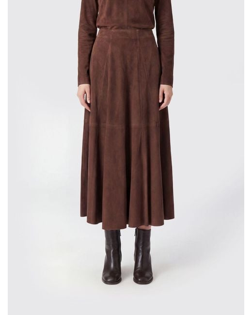 Arma Brown High-Waisted A-Line Suede Midi Skirt With Back Zip