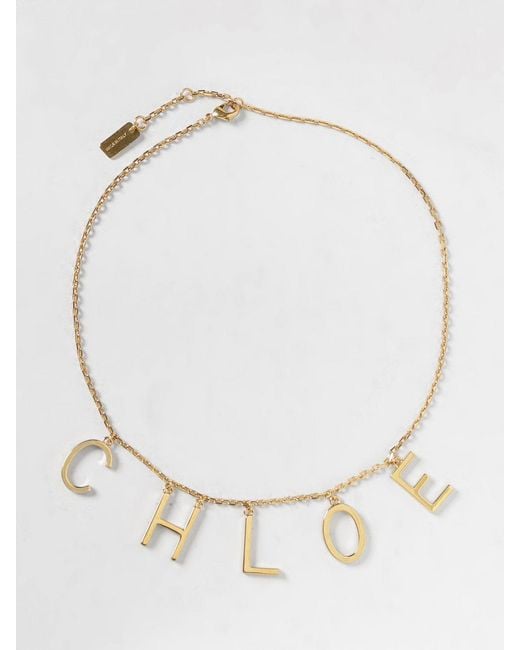 Chloé Natural ChloÉ Brass Necklace With Logo Charm