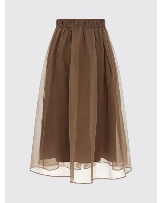 Brunello Cucinelli Brown High-Waisted Silk Midi Full Skirt