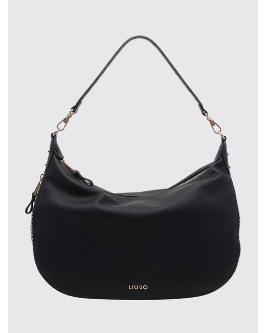 Liu Jo Black Grained Faux Leather Hobo Bag With Monogram Logo And Removable Handle