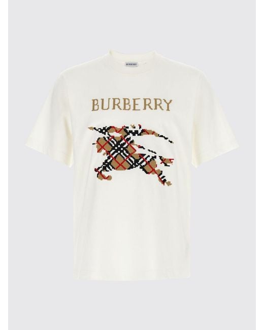 Burberry White Cotton T-Shirt With Vintage Check Print And Ekd Logo for men