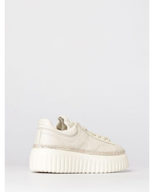Hogan Natural H-Stripes Leather Sneakers With Glitter