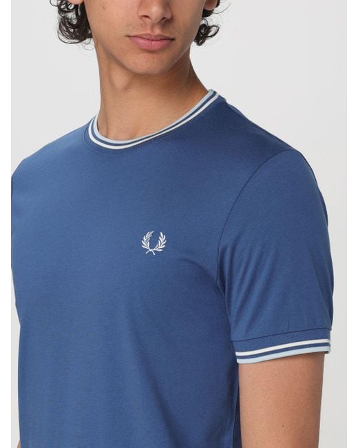 T-shirt in cotone con logo di Fred Perry in Blue da Uomo