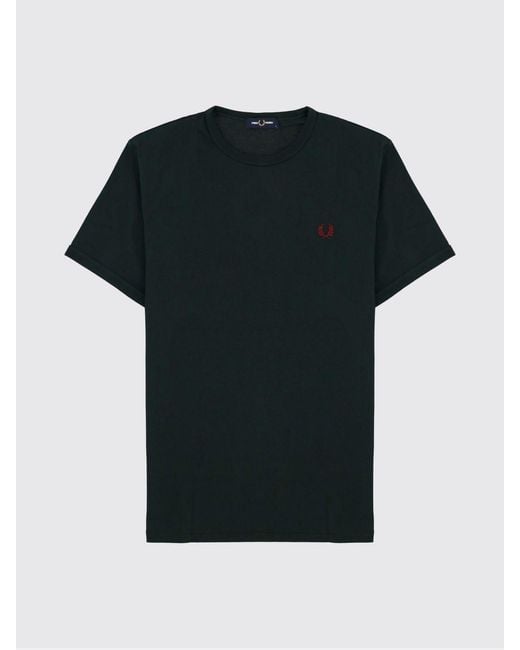 Fred Perry Black Cotton T-Shirt With Embroidered Logo for men