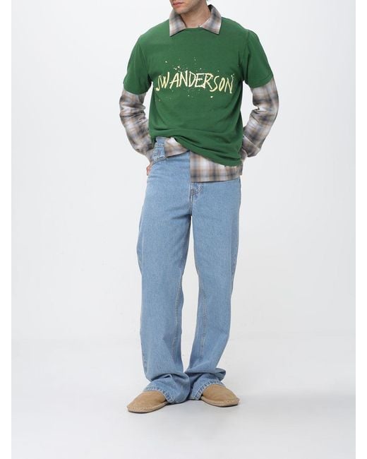 J.W. Anderson Green Cotton Crew Neck T-Shirt With Logo for men