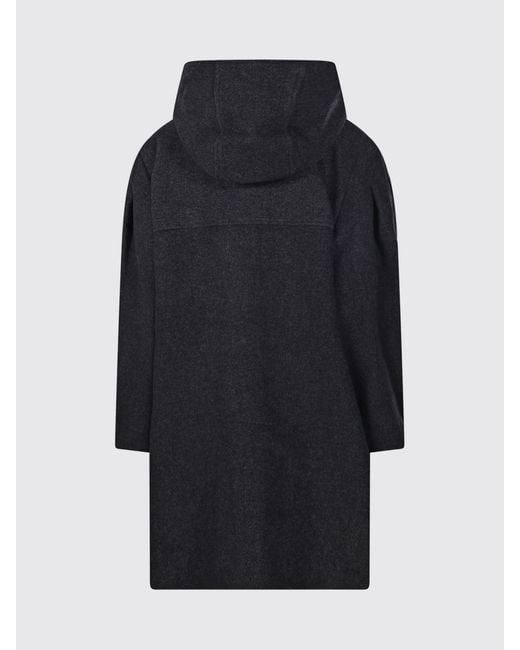 Ganni Blue Long Hooded Wool And Cashmere Blend Duffle Coat