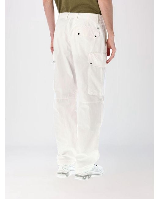 C P Company White Cotton Cargo Pants for men
