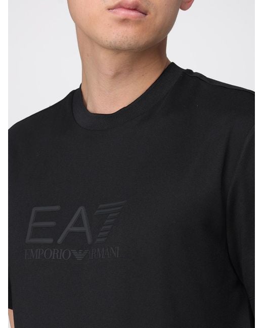 EA7 Black Cotton T-Shirt With Logo for men