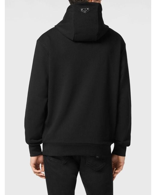 Philipp Plein Black Cotton Hoodie With Hexagon Logo And Monogram for men