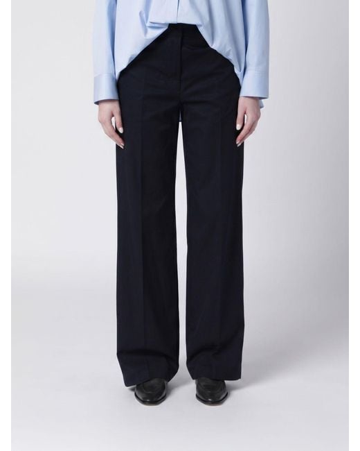 PT Torino Blue Stretch Cotton Palazzo Trousers