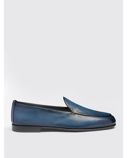 Santoni Blue Elegant Slip-On Loafers With Leather Sole For Comfortable Daily Use for men