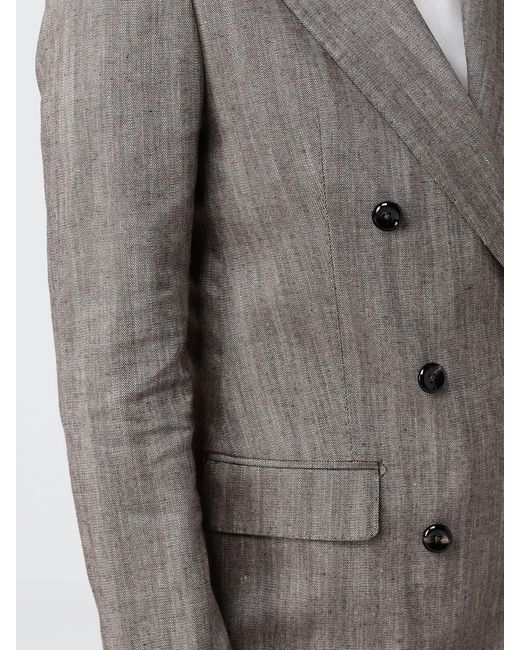 Tagliatore Gray Cotton Blend Double-Breasted Blazer