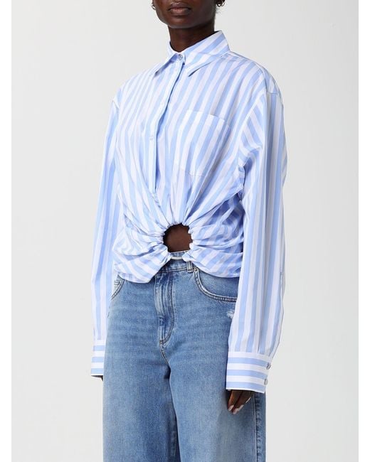 Max Mara Blue Cut-Out Striped Silk Shirt