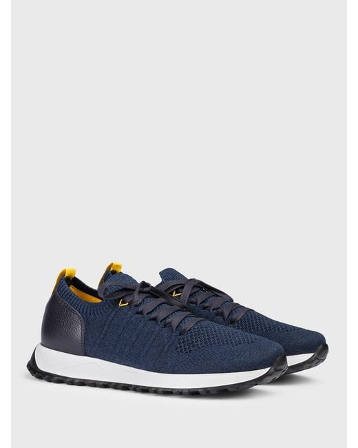 Doucal's Blue Stretch Viscose And Hammered Leather Sneakers for men