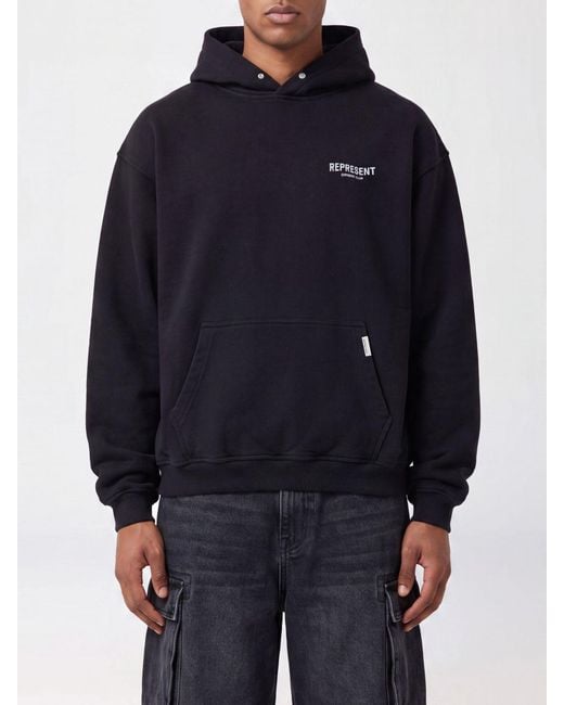 Represent Blue Relaxed Fit Cotton Hoodie With Printed Logo for men