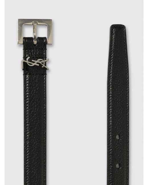Saint Laurent Gray Cassandre Grained Leather Belt for men