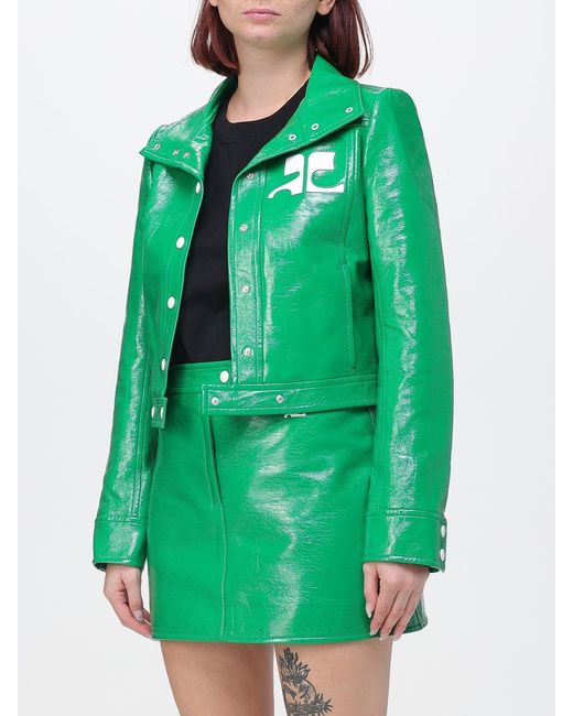 Courreges Green CourrÈ Ges Contrast-Logo Cropped Faux Leather Jacket