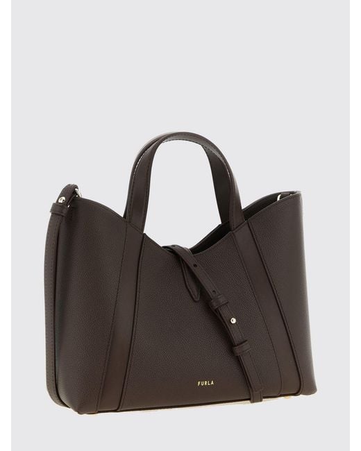 Furla Black Goccia Small Grained Leather Tote Bag By With Snap Closure