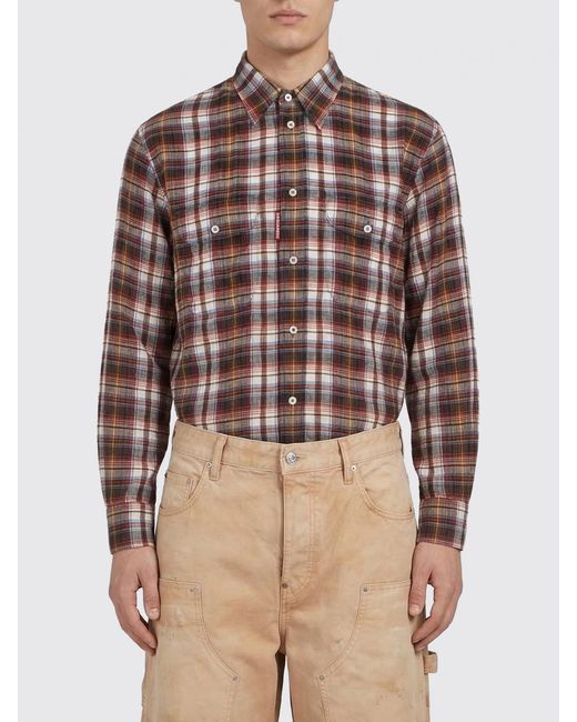 DSquared² Brown Casual Check Linen Shirt for men