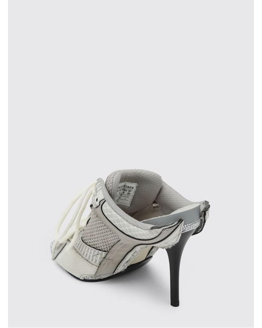 Balenciaga White Stapler Mesh Mules With Mid Stiletto Heel