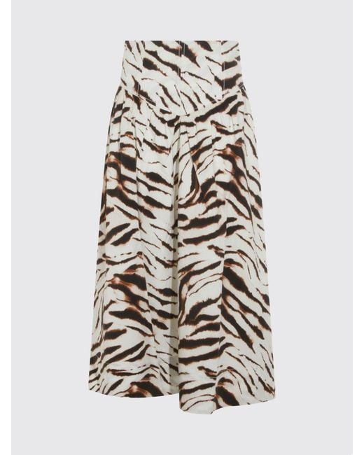 Ganni Multicolor High-Waisted Animal Print Stretch-Cotton A-Line Midi Skirt