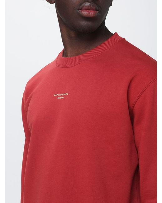 Drole de Monsieur Red Cotton Crewneck Sweatshirt With Logo for men