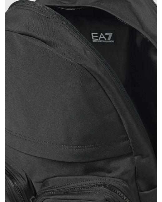 EA7 Black Printed Logo Polyester Backpack for men