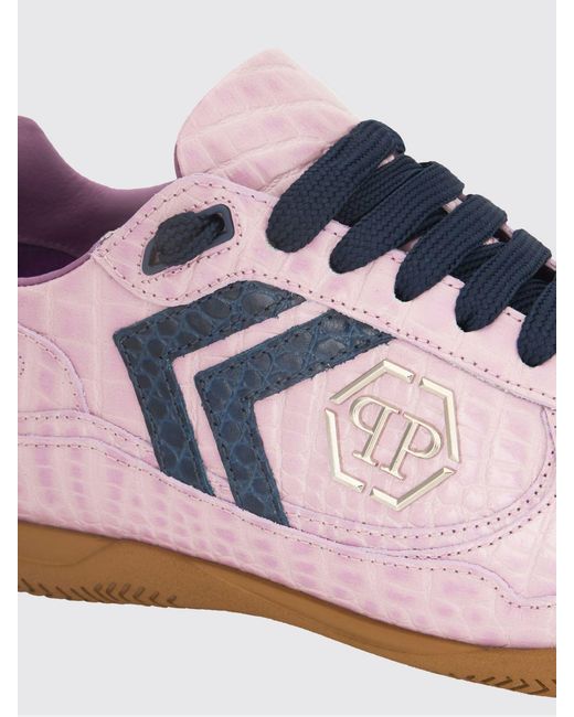 Philipp Plein Pink Pit-$Top Crocodile Print Leather Sneakers for men