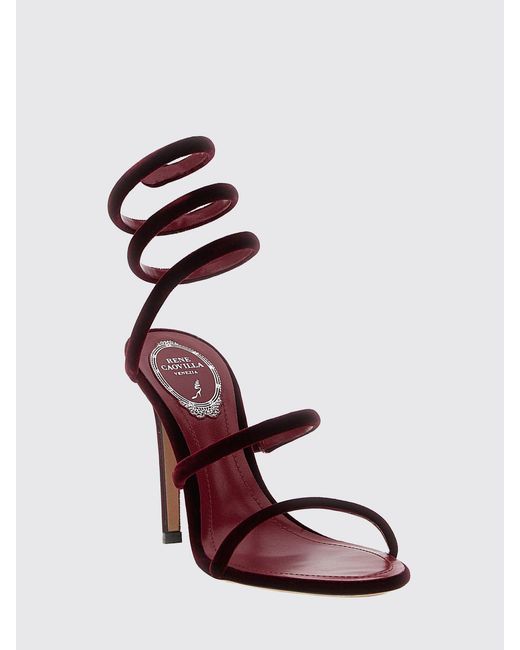 Rene Caovilla Multicolor High-Heeled Velvet Sandals With Snake Strap And Stiletto Heel