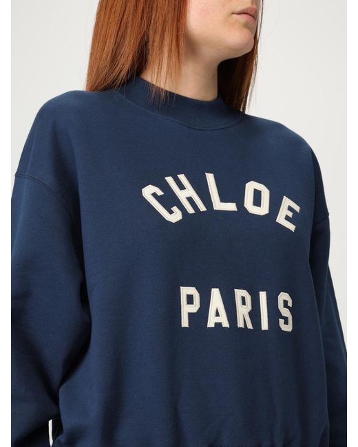 Chlo&Eacute Sudadera De Algodón Con Cuello Redondo Y Logo Chloé de color Blue