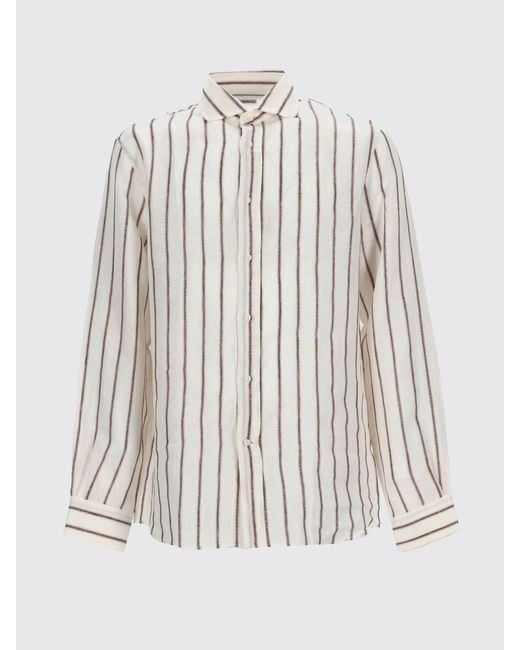 Brunello Cucinelli White Striped Linen Shirt With French Collar for men