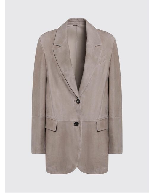 Brunello Cucinelli Natural Single-Breasted Suede Blazer