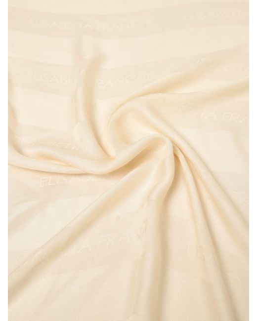 Elisabetta Franchi Natural Viscose Blend Scarf With Jacquard Logo