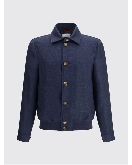 Brunello Cucinelli Blue Silk And Linen Bomber Jacket for men