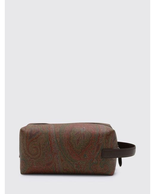 Etro Brown Arnica Pegasus Coated Cotton Beauty Case With Paisley Print for men